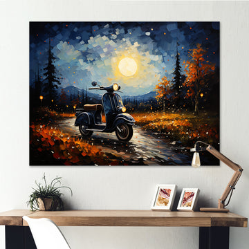 Scooter Night Exploration - Scooter Canvas Wall Art